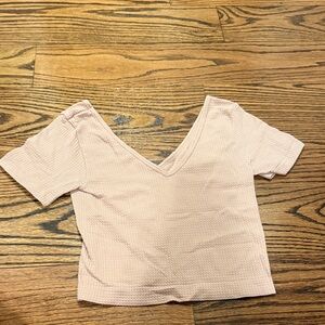 Aura V-Neck Textured Crop Top - Light Pink